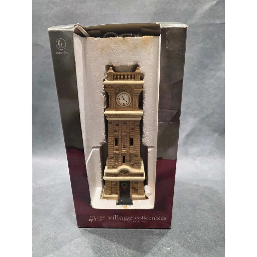 Holiday Time Christmas Village Clock Tower Lighted Building P7023 Brown Brick